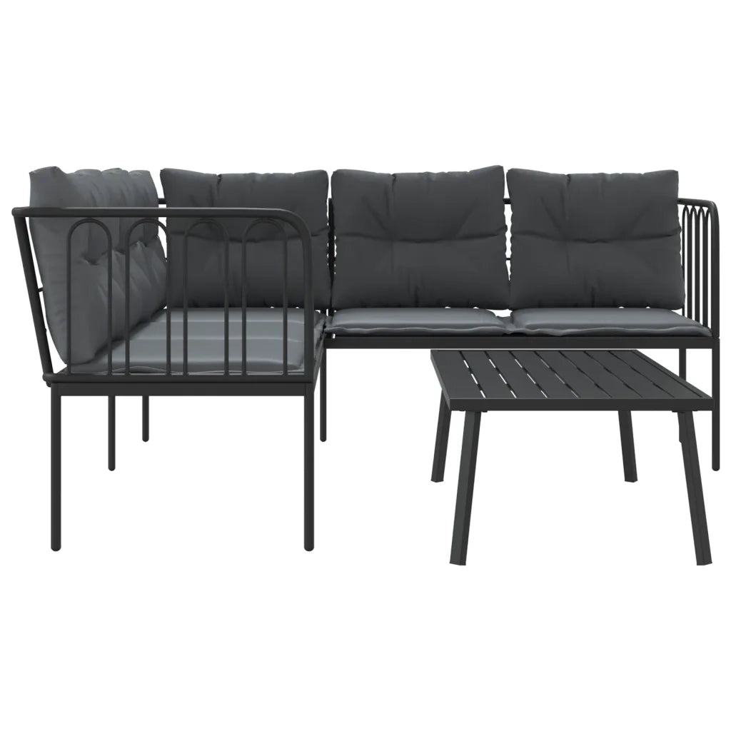 Set Divano da Giardino con Cuscini Nero Acciaio e Textilene 3283746