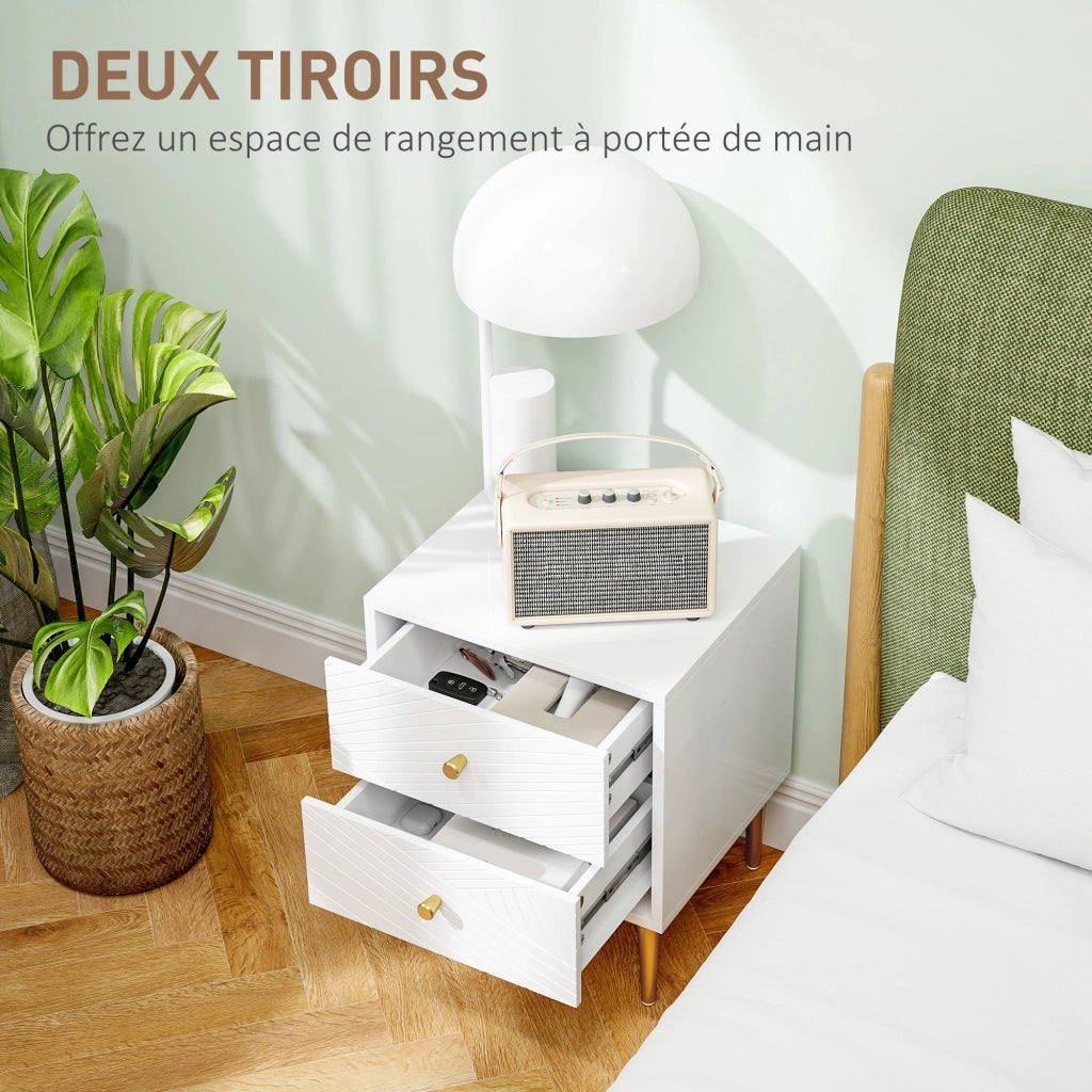 Comodino con 2 cassetti ¨C Xylo ¨C bianco metallo 40x35x50 cm