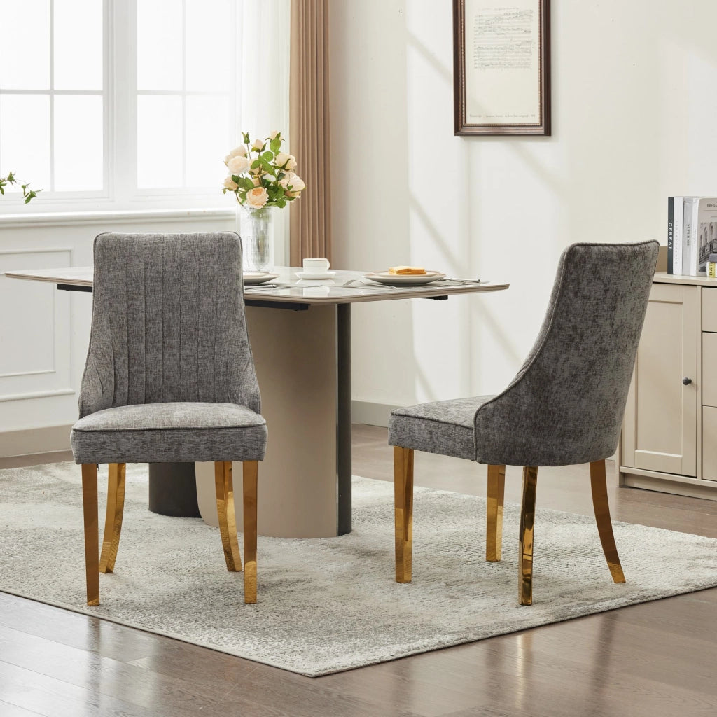 Sedie da Pranzo Imbottite in Velluto ¨C Xylo ¨C Set 2 Pezzi, Grigio, Gambe in Metallo Dorato