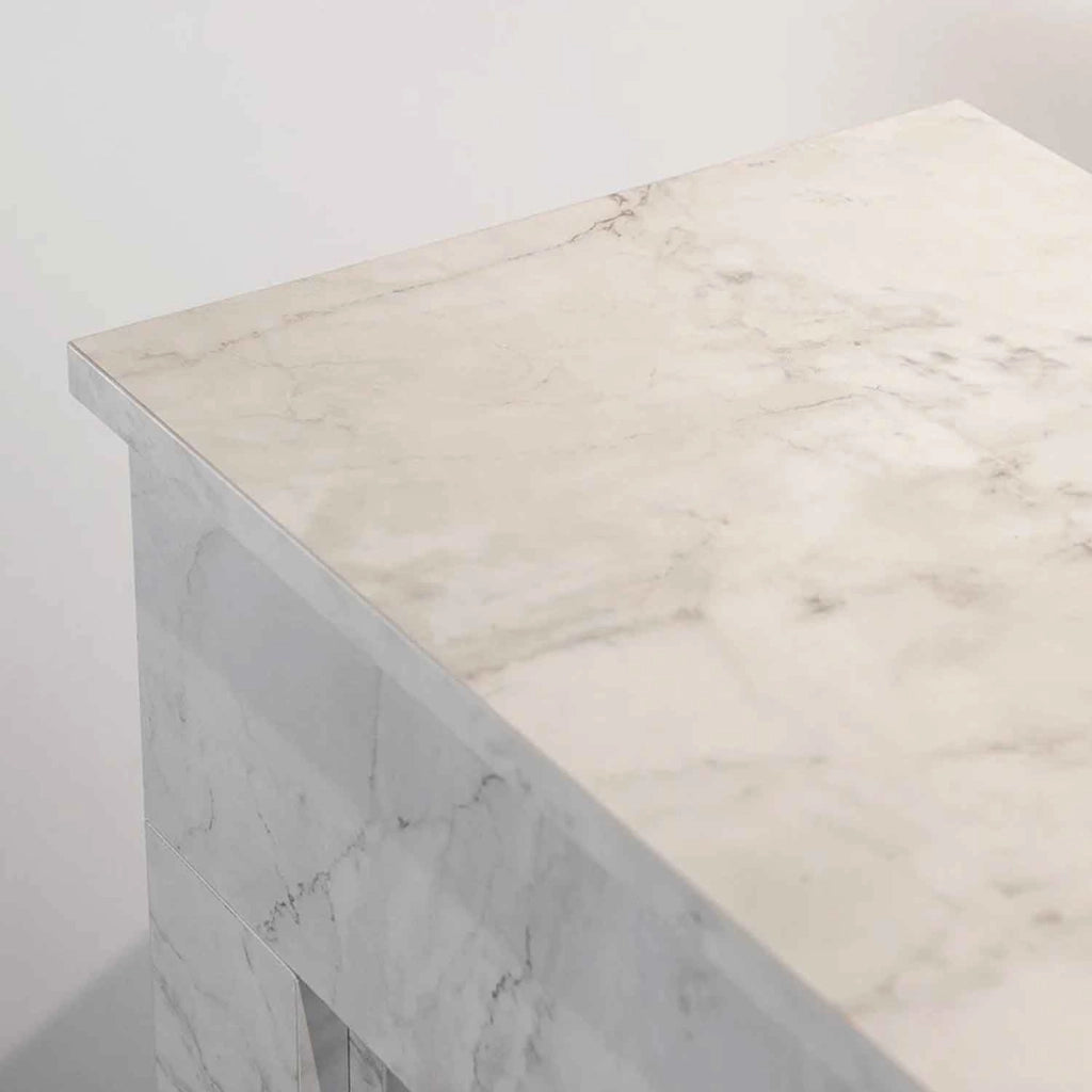 Bellini - Camino a bioetanolo da terra 96x35xH96 cm, effetto marmo bianco