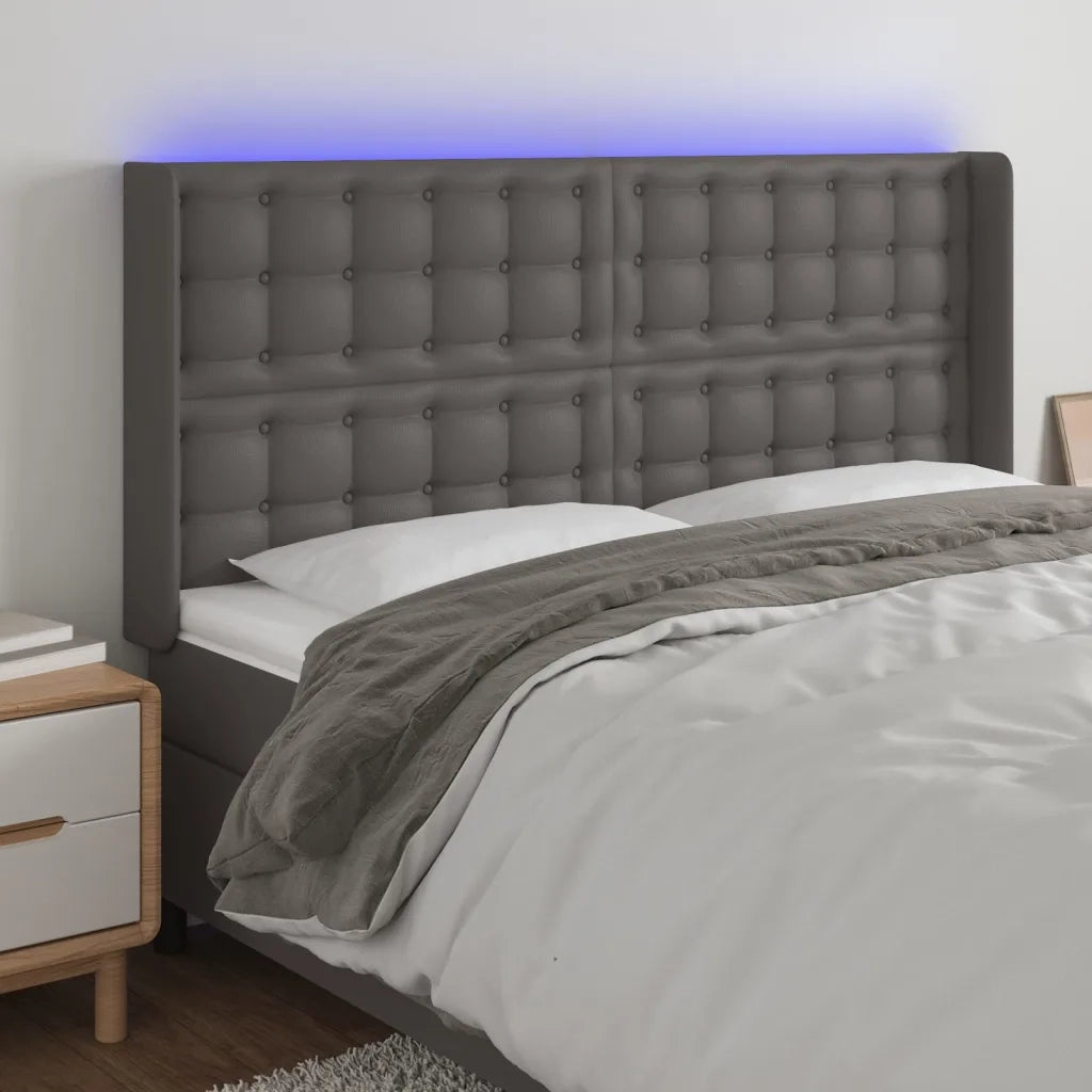Testiera a LED-Testata con LED Grigio 203x16x118/128 cm in Similpelle 884813