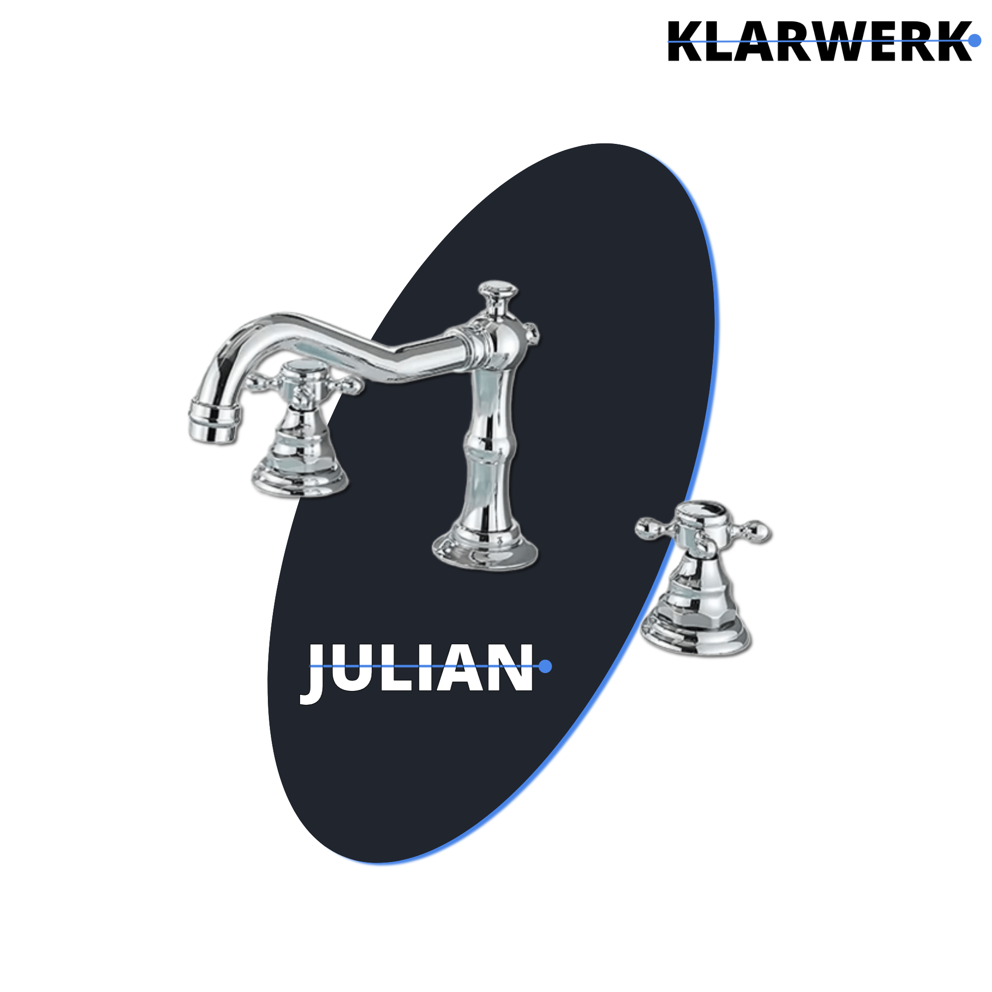 JULIAN | Rubinetto da bagno vintage a 3 fori cromo lucido Lavello in acciaio inossidabile retrò premium | Antico miscelatore 2 maniglie argento