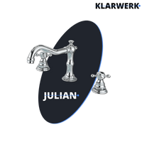 JULIAN | Rubinetto da bagno vintage a 3 fori cromo lucido Lavello in acciaio inossidabile retrò premium | Antico miscelatore 2 maniglie argento