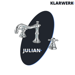 JULIAN | Rubinetto da bagno vintage a 3 fori cromo lucido Lavello in acciaio inossidabile retrò premium | Antico miscelatore 2 maniglie argento