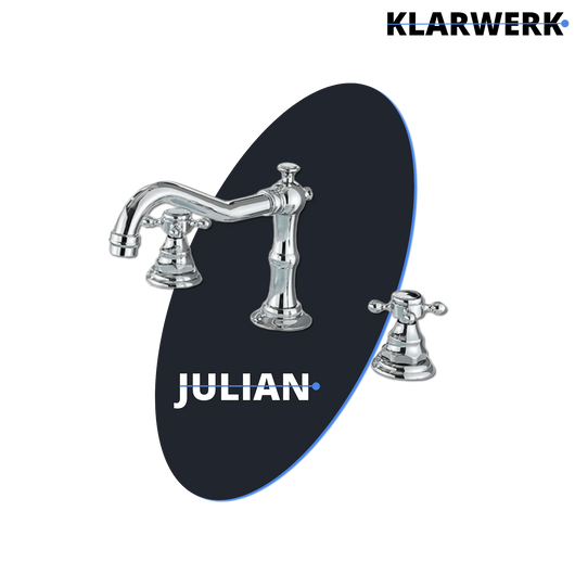 JULIAN | Rubinetto da bagno vintage a 3 fori cromo lucido Lavello in acciaio inossidabile retrò premium | Antico miscelatore 2 maniglie argento