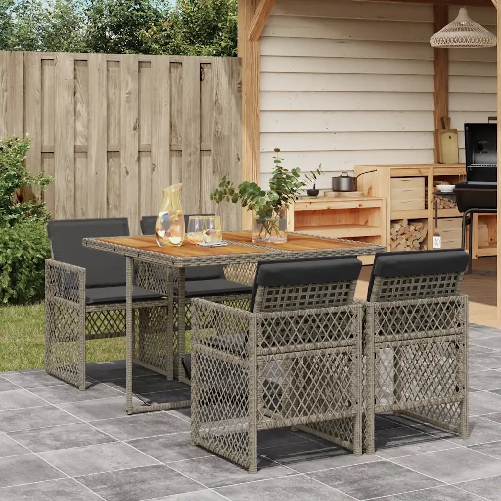Set da Pranzo da Giardino 5 pz | Set Salotto da Giardino con Cuscini in Polyrattan Grigio