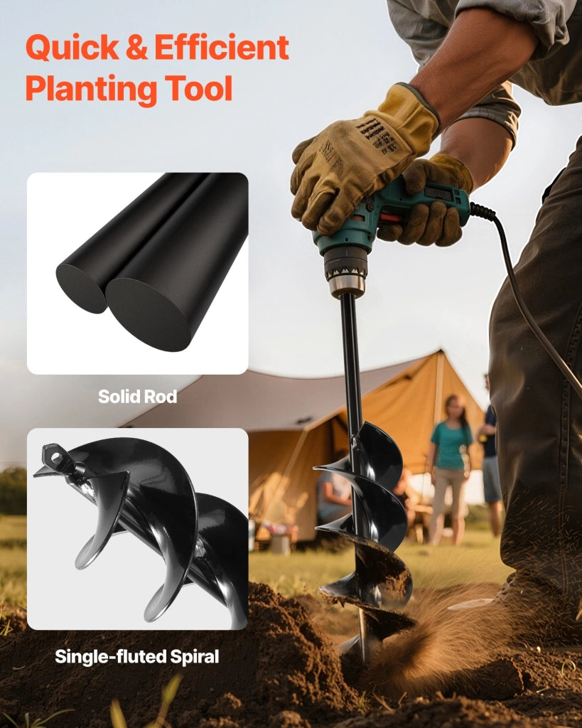 Punta da Trapano a Coclea per Piantagione HYZ 8*42CM in Acciaio Q235 Nero Ø80 x 410 mm Attacco 10 mm Robusta per Giardino e Bricolage
