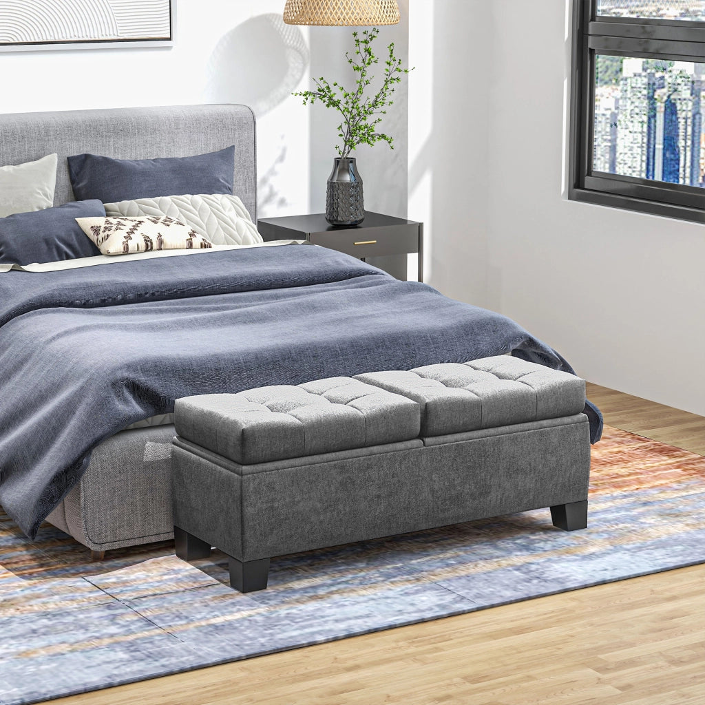 Letto Contenitore in Tessuto Trapuntato ¨C Zephmum ¨C Grigio 116x41x47cm