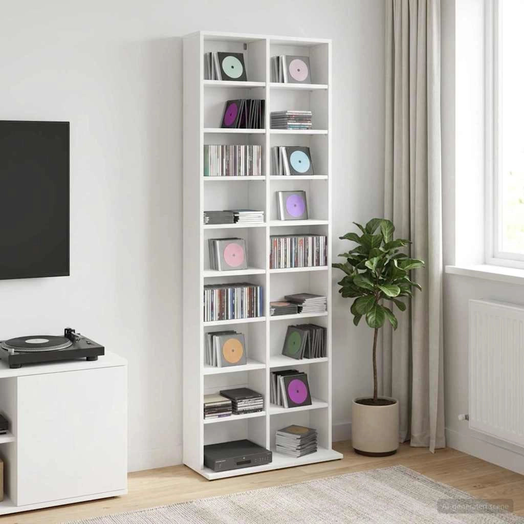 Mobile per CD Bianco 65 x 23,5 x 175 cm Legno ingegnerizzato 8012658