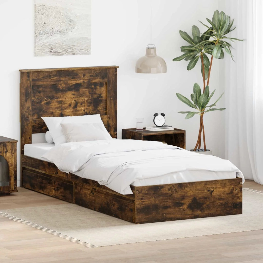 Letto con Contenitore Rovere fumé 90 x 190 cm Legno multistrato