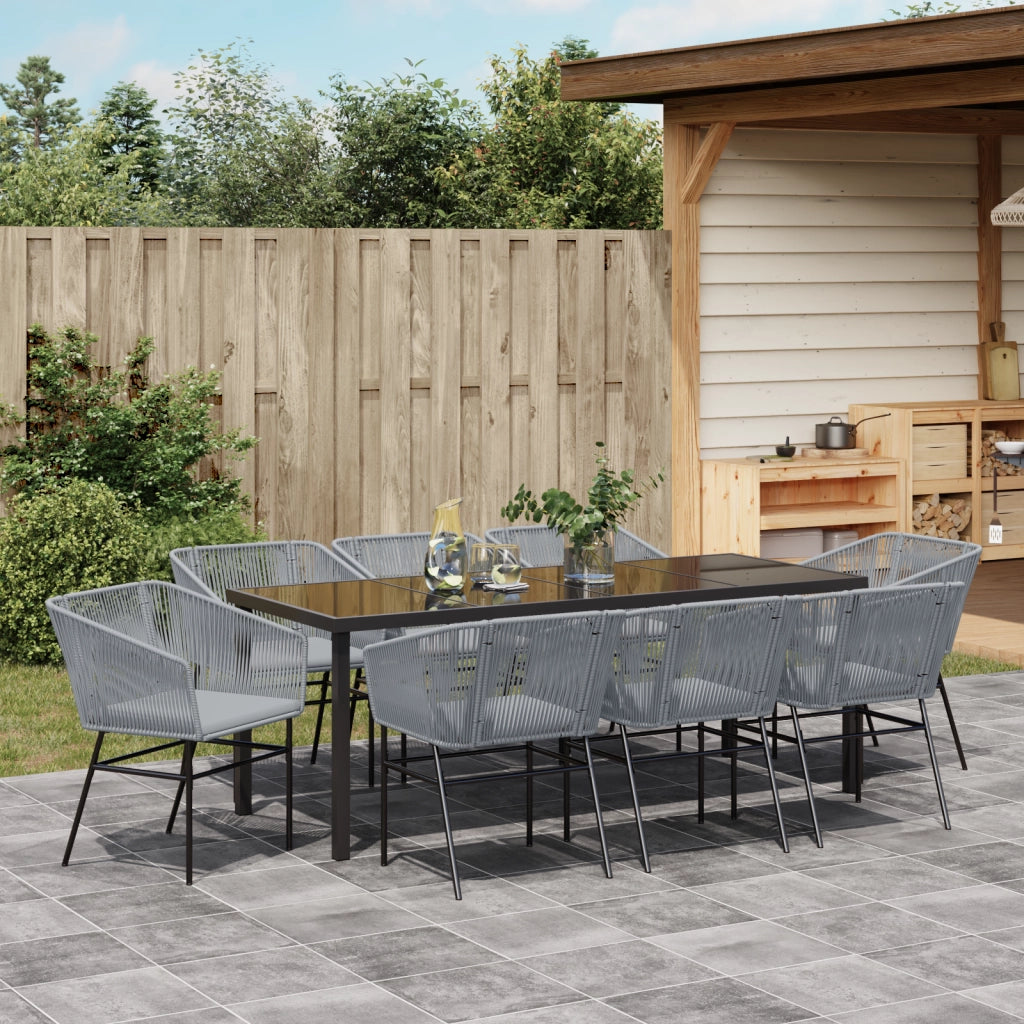 Set da pranzo da giardino da 9 pezzi con cuscini Grigio Polyrattan
