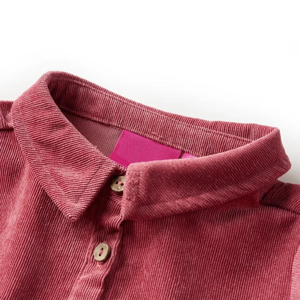 Abito da Bambina con Maniche Lunghe in Velluto a Coste Rosa Antico 92 CFW4241274