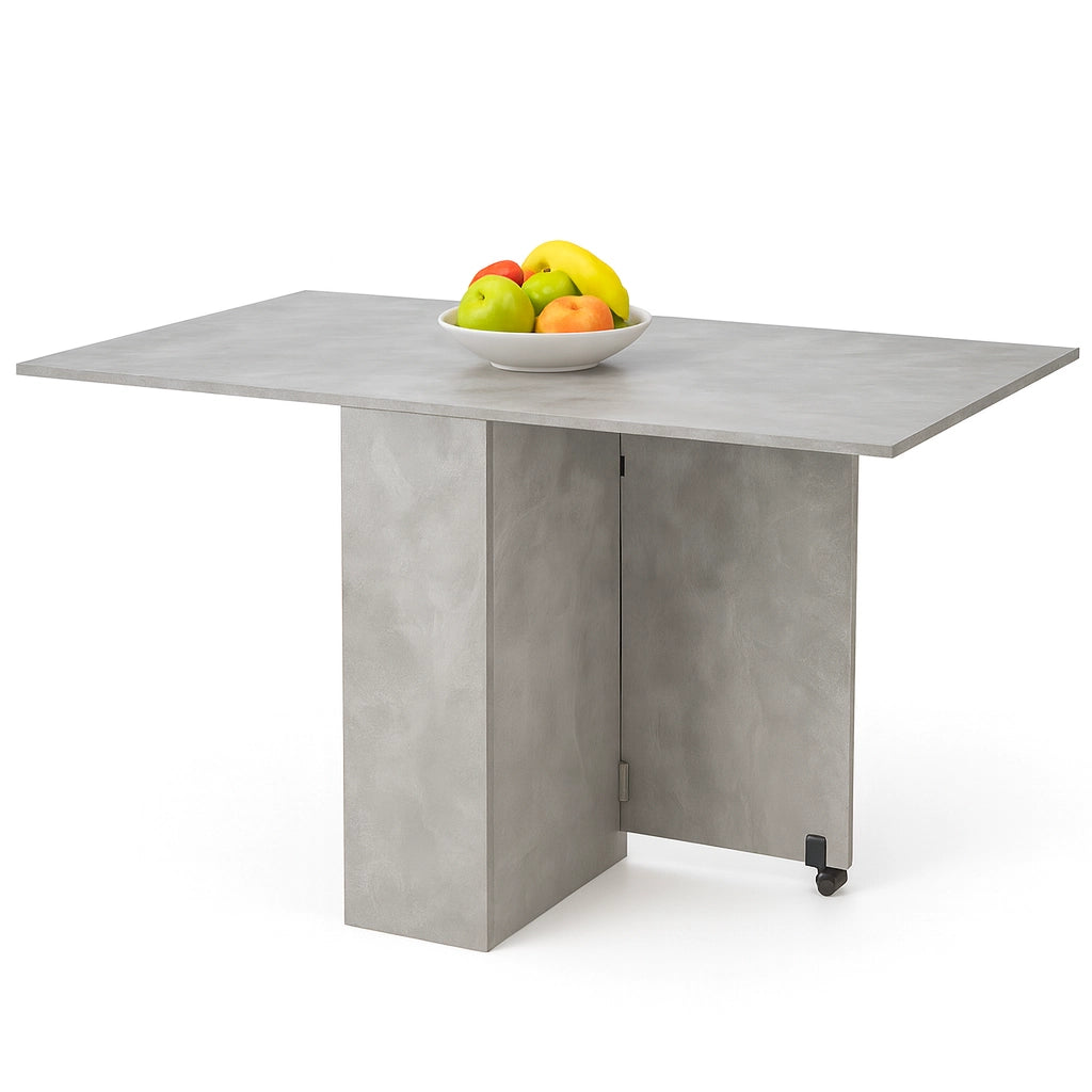 Tavolo da Pranzo Pieghevole Salvaspazio con Ruote Grigio Cemento 140x75 cm