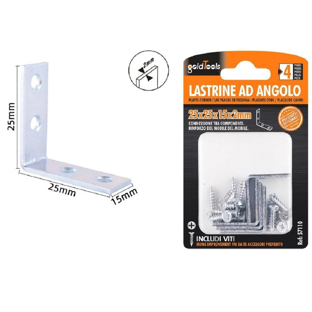 Trade Shop - Set 4 Pz Lastrine Lastrina Ad Angolo Angolare 25x25x15x2mm Con Viti Mobili 57110 -