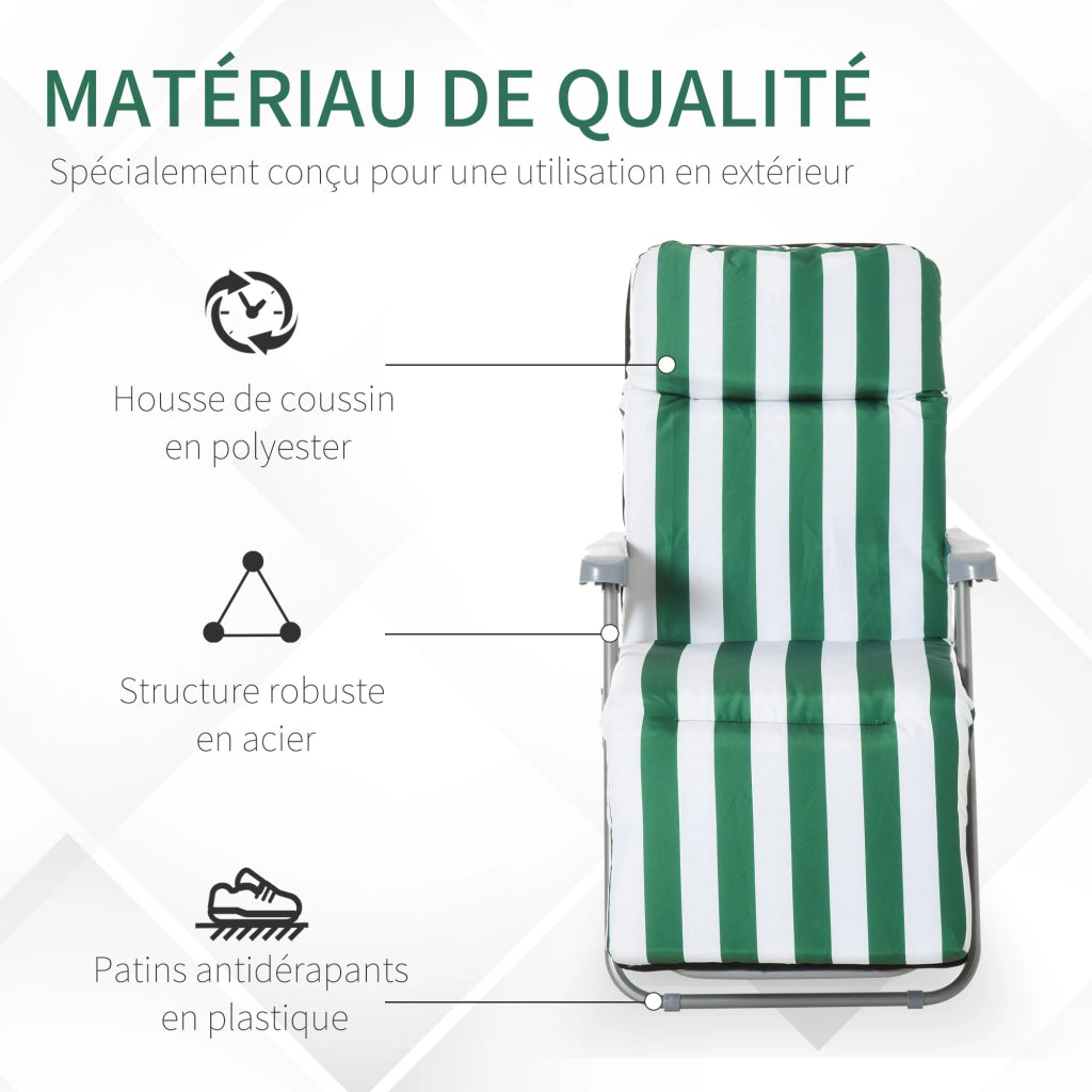 Lettino da giardino pieghevole regolabile ¨C zephmum ¨C verde e bianco in acciaio 200x60x40 cm