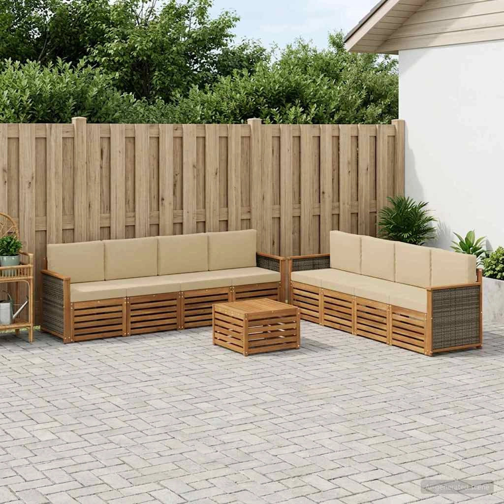 Set di divani da esterno 9 pz Naturale e Beige 3384169