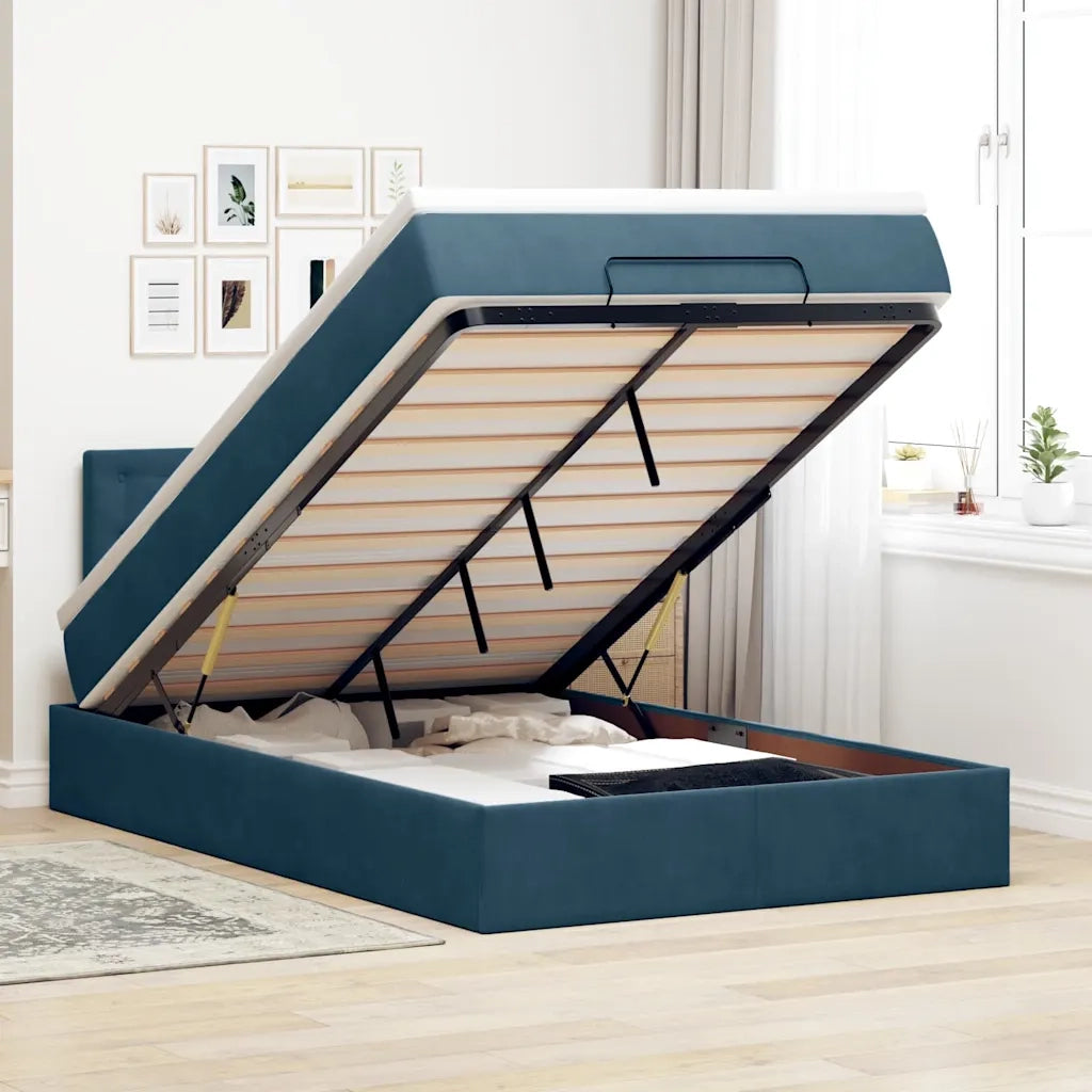 Struttura Letto Pouf con Materasso Blu Scuro 120x200 cm Velluto 3311913