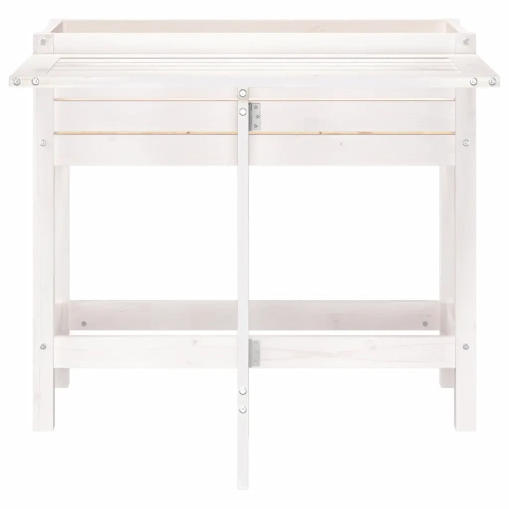 Fioriera Giardino Piano Pieghevole Bianco Legno Massello Pino 825122
