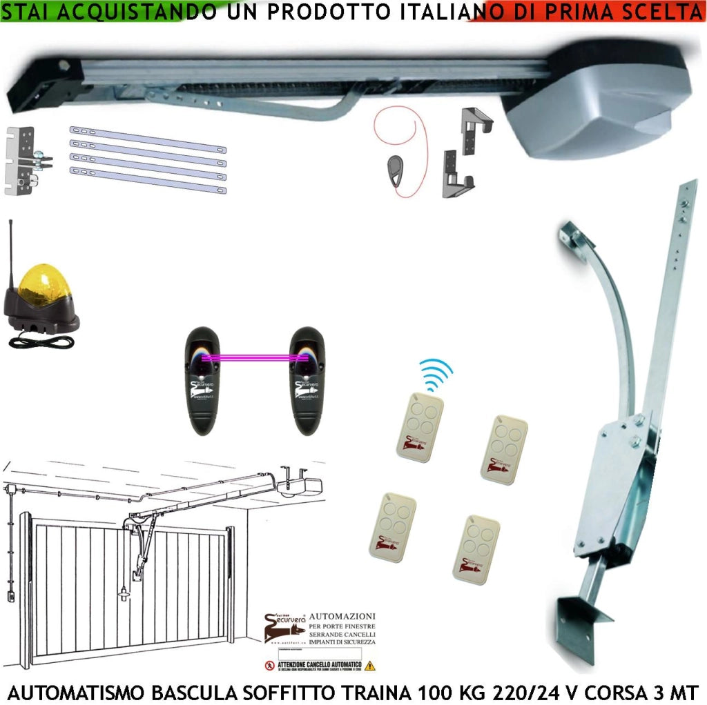 BASCULANTE CONTRAPPESI 100 KG MOTORE 220/24 V AUTOREVERSE 4 RADIOCOMANDI ARCHETTO FOTOCELLULE FARO ANTENNA