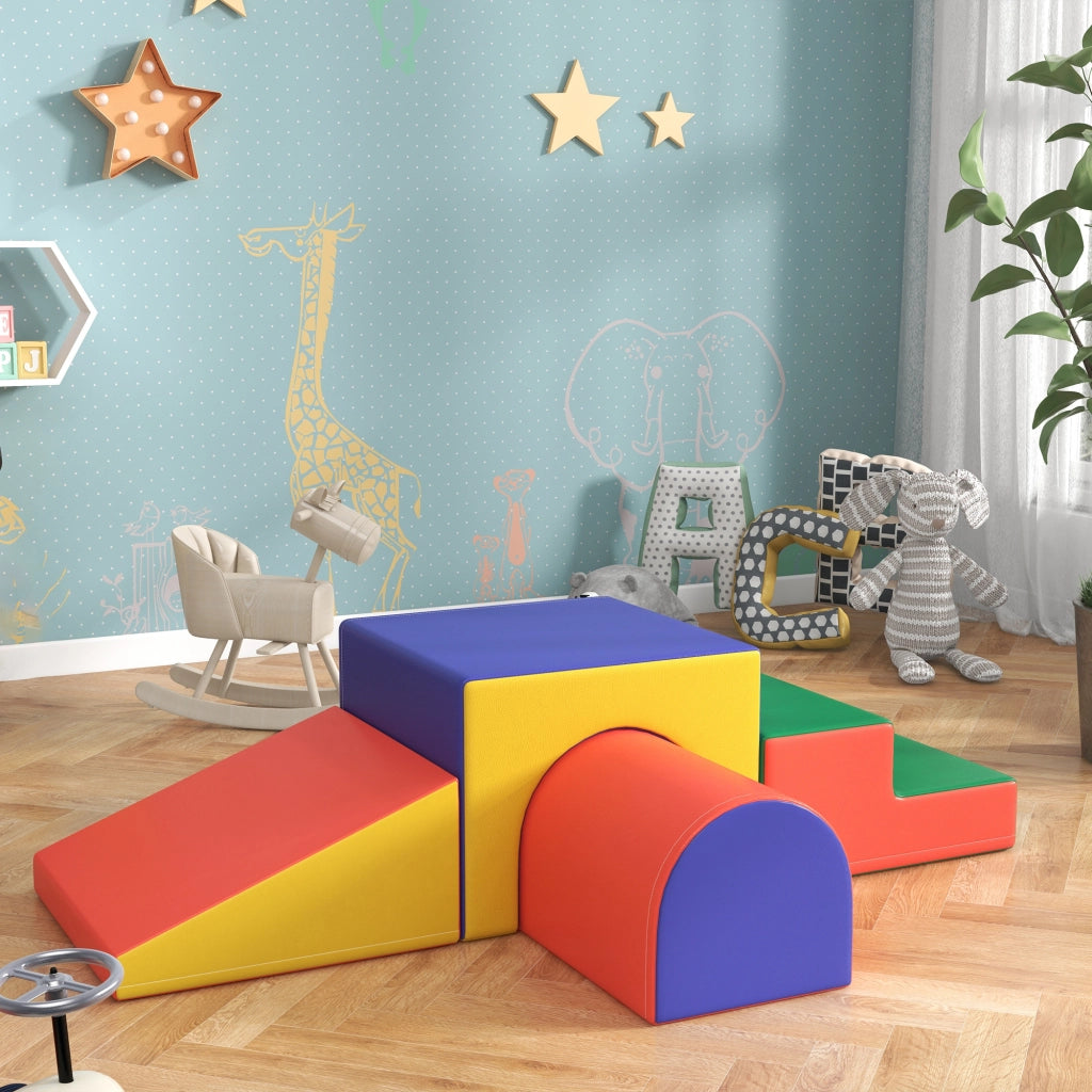 Set 4 Blocchi di Costruzione Morbidi per Bambini Gioco Educativo Modulabile in PU e EPE Multicolore