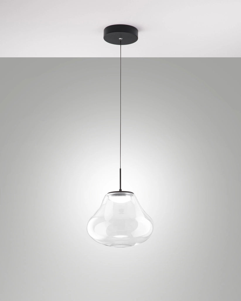 Lampada a Sospensione Deva Ø250mm Trasparente, LED 14W 1510lm CCT Dimmerabile, Struttura in Metallo e Vetro Borosilicato - Deva