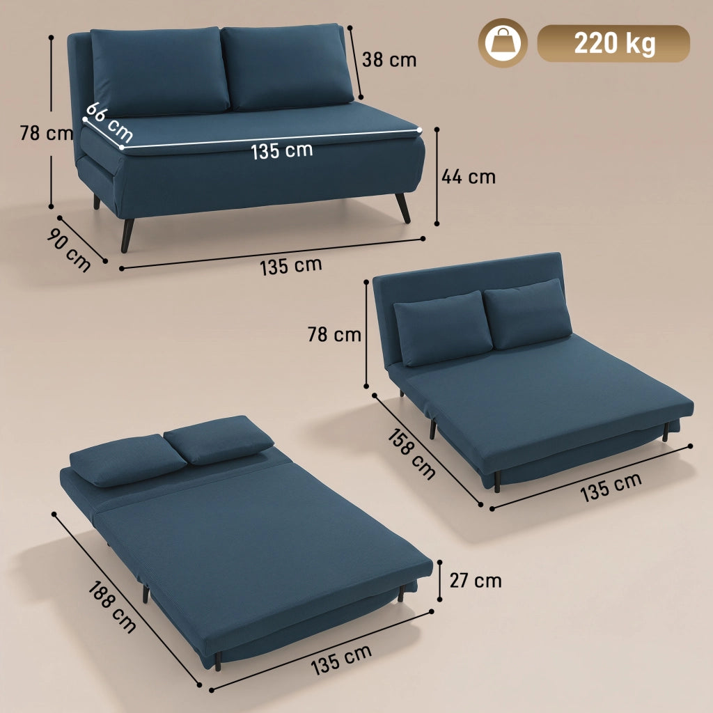 Divano Letto Clic-Clac 2 Posti ¨C Xylo ¨C Blu con Schienale Regolabile e Cuscino