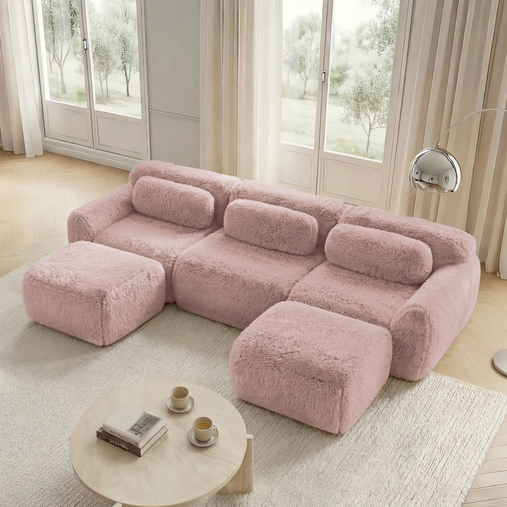 Divano modulare a U - Zephmum- Peluche, antiscivolo, cuscini inclusi