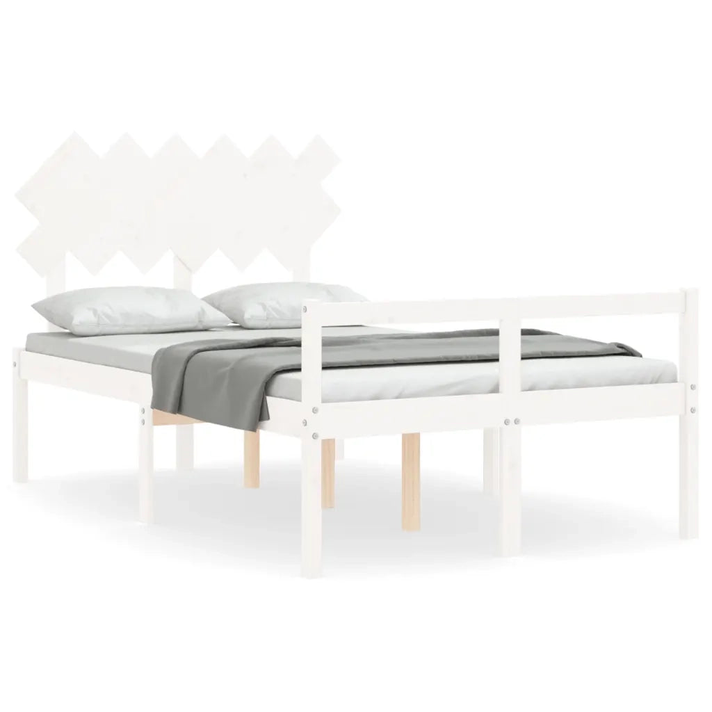 Letto per Anziani-Struttura Letto per Anziani  Bianco Testiera Small Double Legno Massello 551898