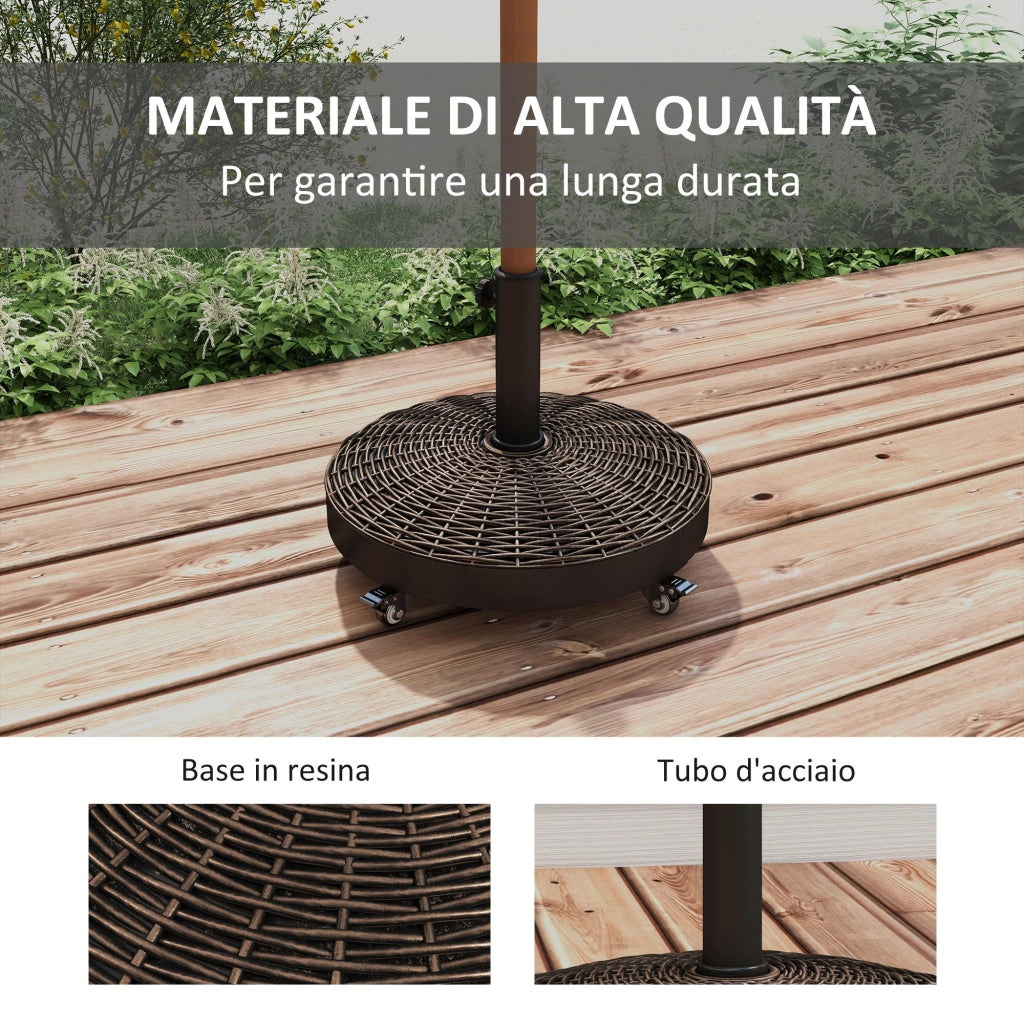 Base per Ombrellone Rotonda Ø52x41 cm 4 Ruote con Freni in Acciaio e Resina Bronzo e Nero