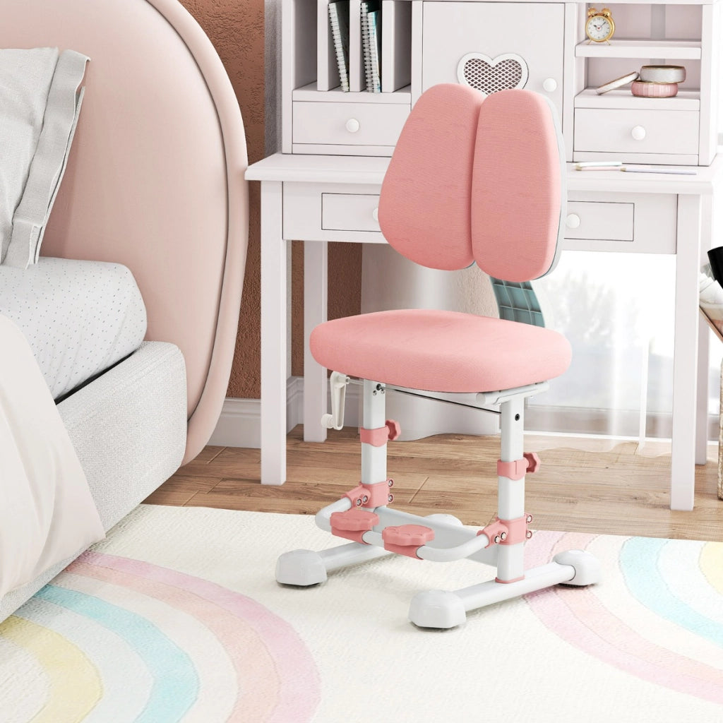 Sedia da studio per bambini con schienale doppio regolabile e poggiapiedi, Sedia da ufficio senza braccioli Rosa-Tavoli e sedie