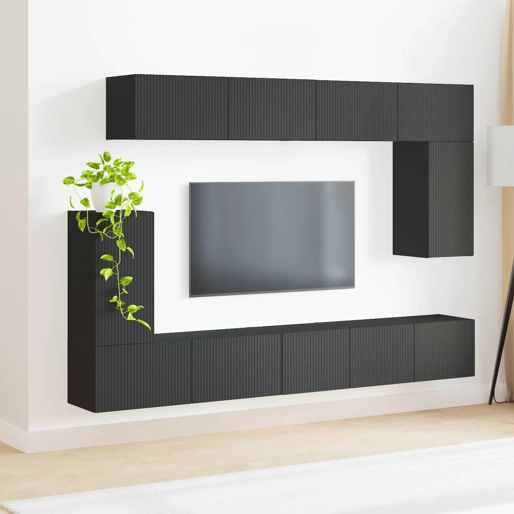 Set mobile TV Montaggio a parete 5 pcs Nero Legno multistrato 3409088