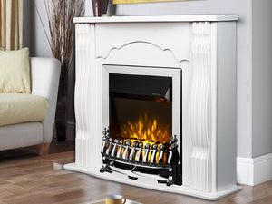 Camino Elettrico da Pavimento 88,3x95x30 cm Effetto Fiamma 2000W Classic & Galileo Silver Bianco