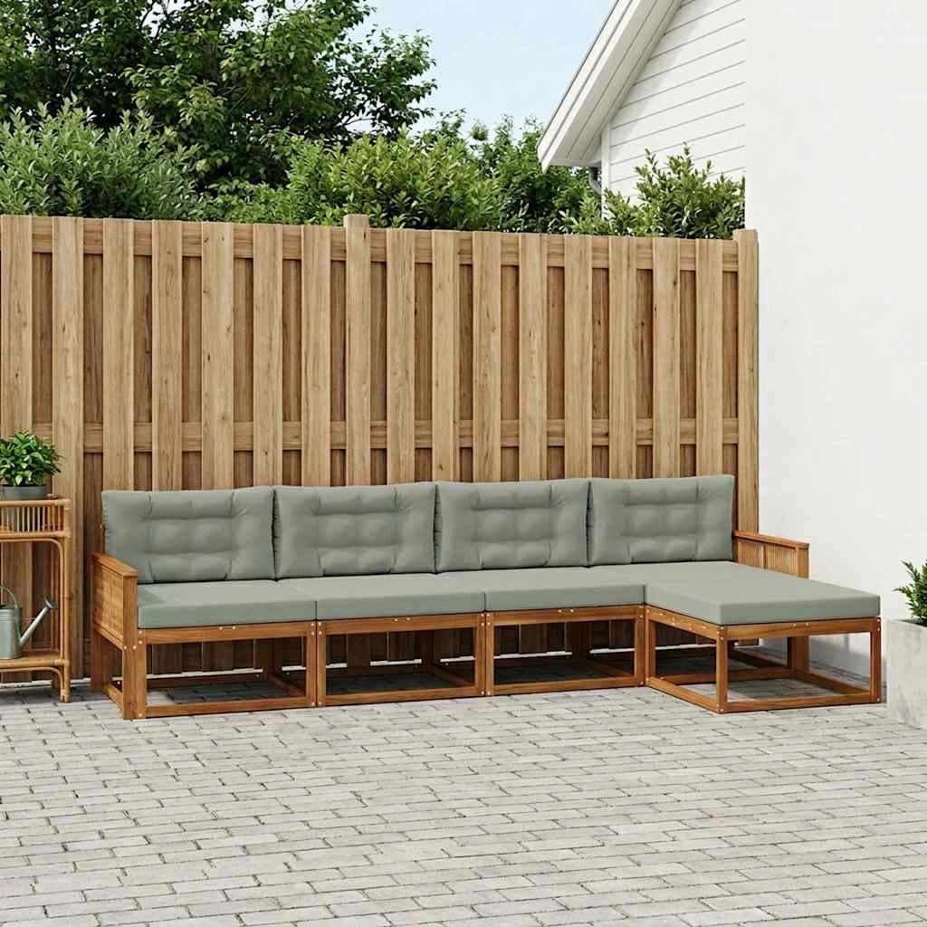 Set di divani da esterno 5 pz Naturale e Grigio chiaro 3382489
