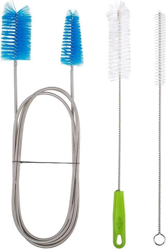 Pompa di aspirazione flessibile, 67 pollici doppio estremità, acciaio inossidabile, lunga pompa di tubo con 2 pezzi di 10 pollici spazzola di pulizia per acquari, tubi, tubi di vetro, doccia, wc, scarico, cucina, confezione.