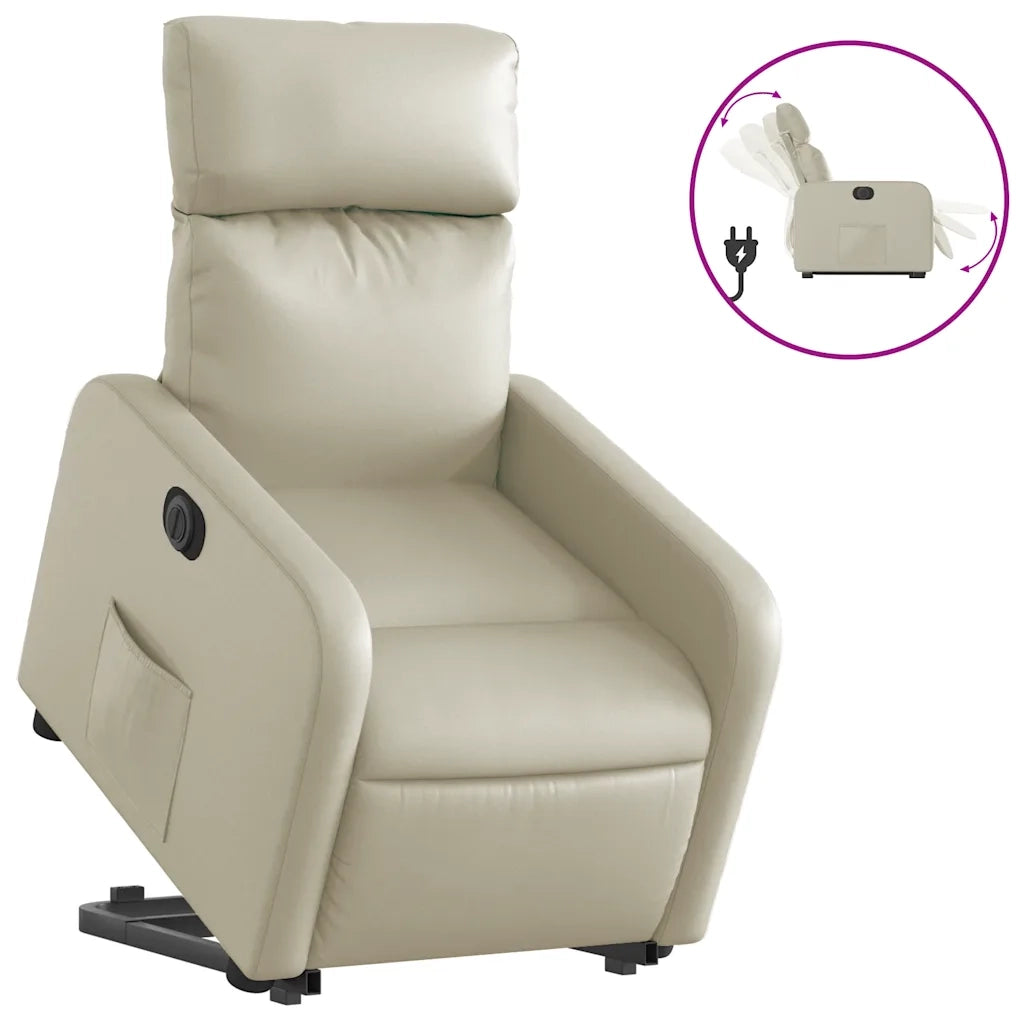 Divano Sedia-Poltrona Alzapersona Reclinabile Crema in Similpelle 135615