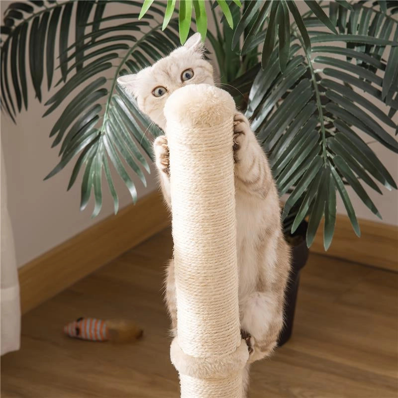 TIRAGRAFFI PER GATTI CON PALO IN SISAL ALTO 60 CM E BASE IN TRUCIOLATO BEIGE