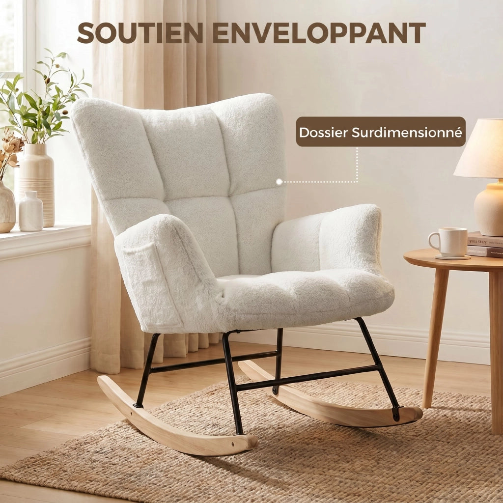 Fauteuil à Bascule, Assise Rembourrée, Poches Latérales, Crème