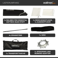 Essential Softbox 60x90cm, ruotabile a 360°, facile da montare, con griglia, adattatore Bowens e borsa per il trasporto, ideale per la fotografia di prodotti e persone