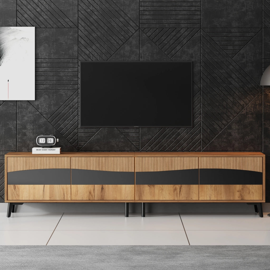 Mobile TV Lowboard ¨C MINIMAL ¨C Legno e Nero, 4 Ante, 8 Gambe, 180x40x50 cm