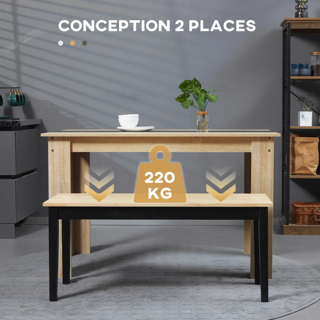 Banca in legno per 2 persone ¨C zephmum ¨C naturale e nero 102x36x45 cm