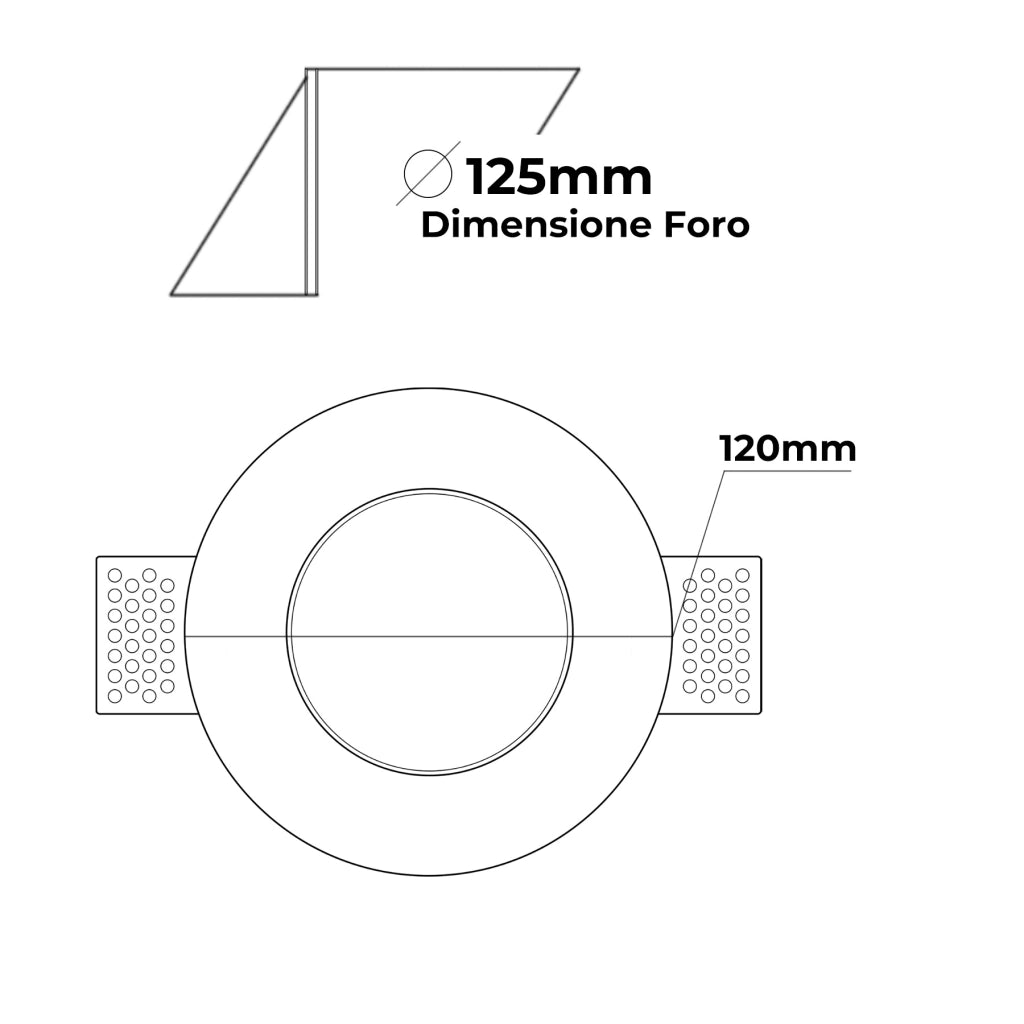 PORTAFARETTO GU10 TONDO IN GESSO BIANCO DA INCASSO - DESIGN ELEGANTE E FACILMENTE VERNICIABILE