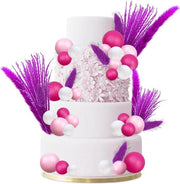 Decorazione per torta con palline hot pink e piante artificiali di palma - Decorazione per torta con palline di palma per matrimonio e compleanno