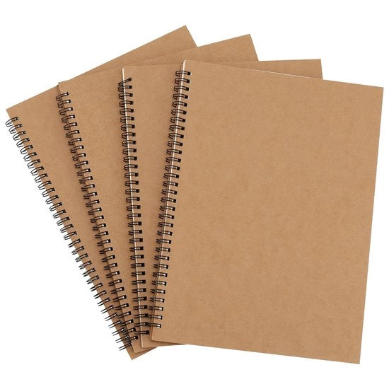 4-Pack Quaderni A4 con Copertina in Pelle, 100 Fogli