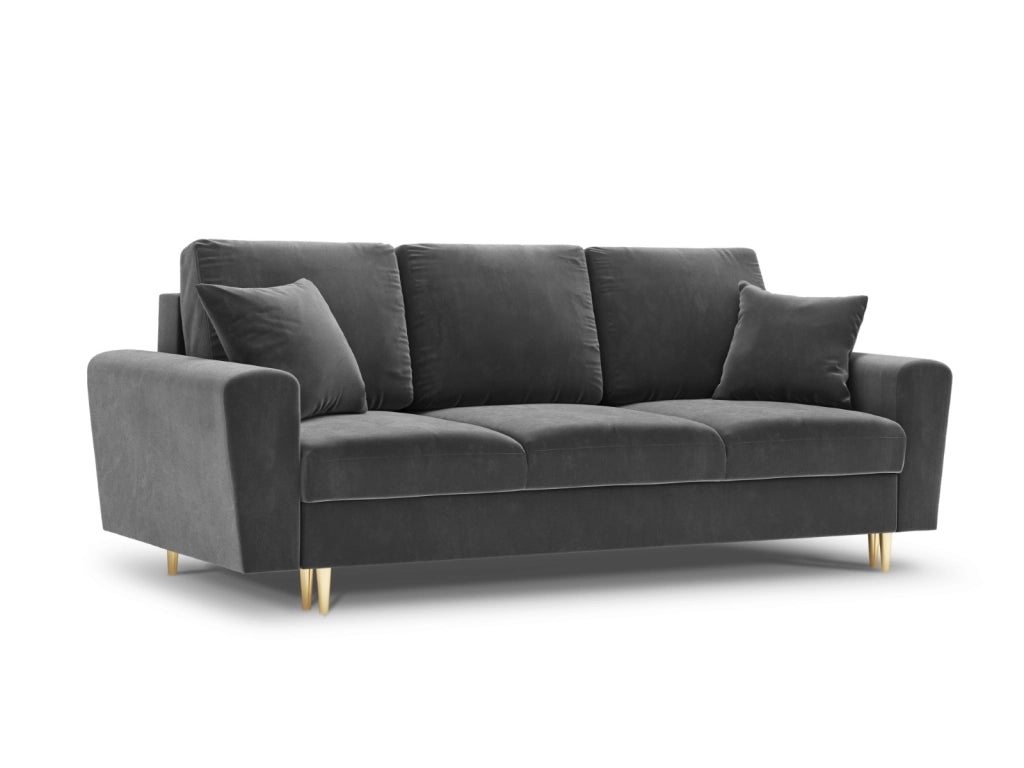 Cosmopolitan Design - Divano convertibile con contenitore "Kyoto" 3 posti in velluto grigio chiaro 