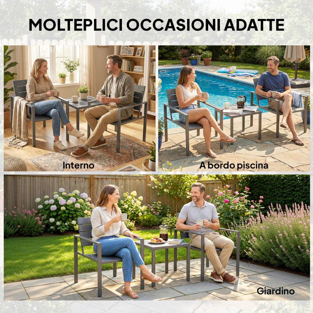 Set da Giardino 3 Pezzi con 2 Sedie e Tavolino ¨C Zephmum ¨C HDPE Metallo Grigio Scuro