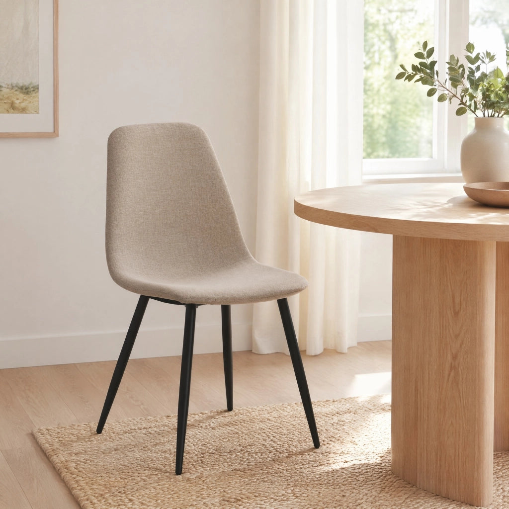 Sedia da Pranzo Set da 2 con Design Minimalista Nordico per Sala da Pranzo in Tessuto e Metallo Bianco