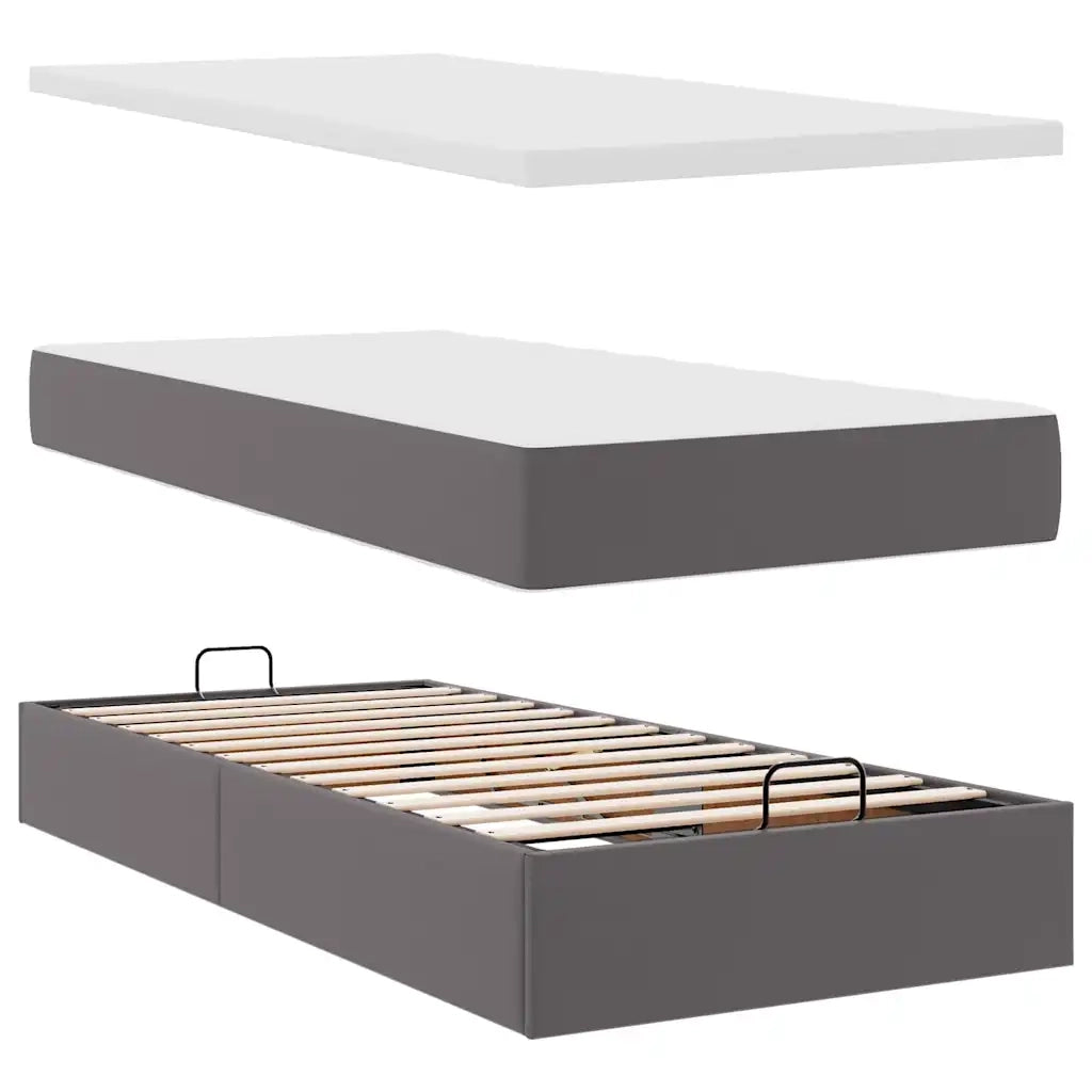 Struttura Letto Pouf con Materassi Grigio 200x200 cm Similpelle 3311964