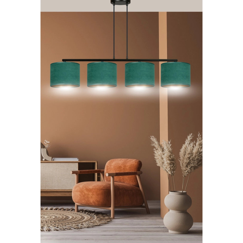 Lampada a sospensione HILDE in acciaio nero e velluto verde