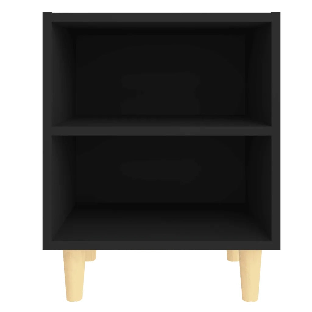 Comodino con Gambe in Legno Massello Nero 40x30x50 cm 805781