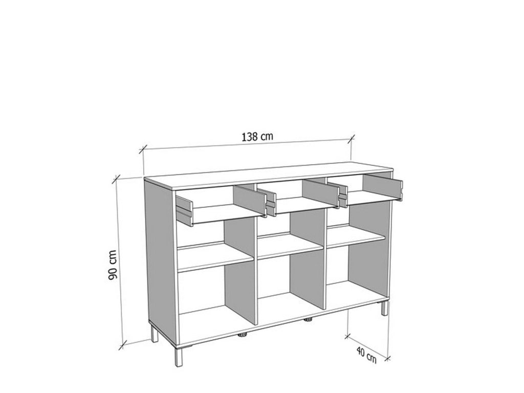 Madia Laerru, Credenza 3 Cassetti, 138x40x90h cm Marrone Rovere Nodi
